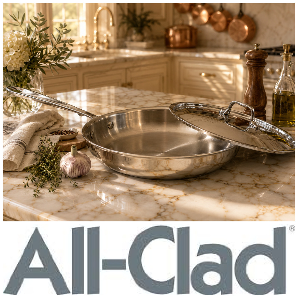 All-Clad D3 Stainless 12" Fry Pan Skillet w/ Lid 3-Ply USA Open Box Read